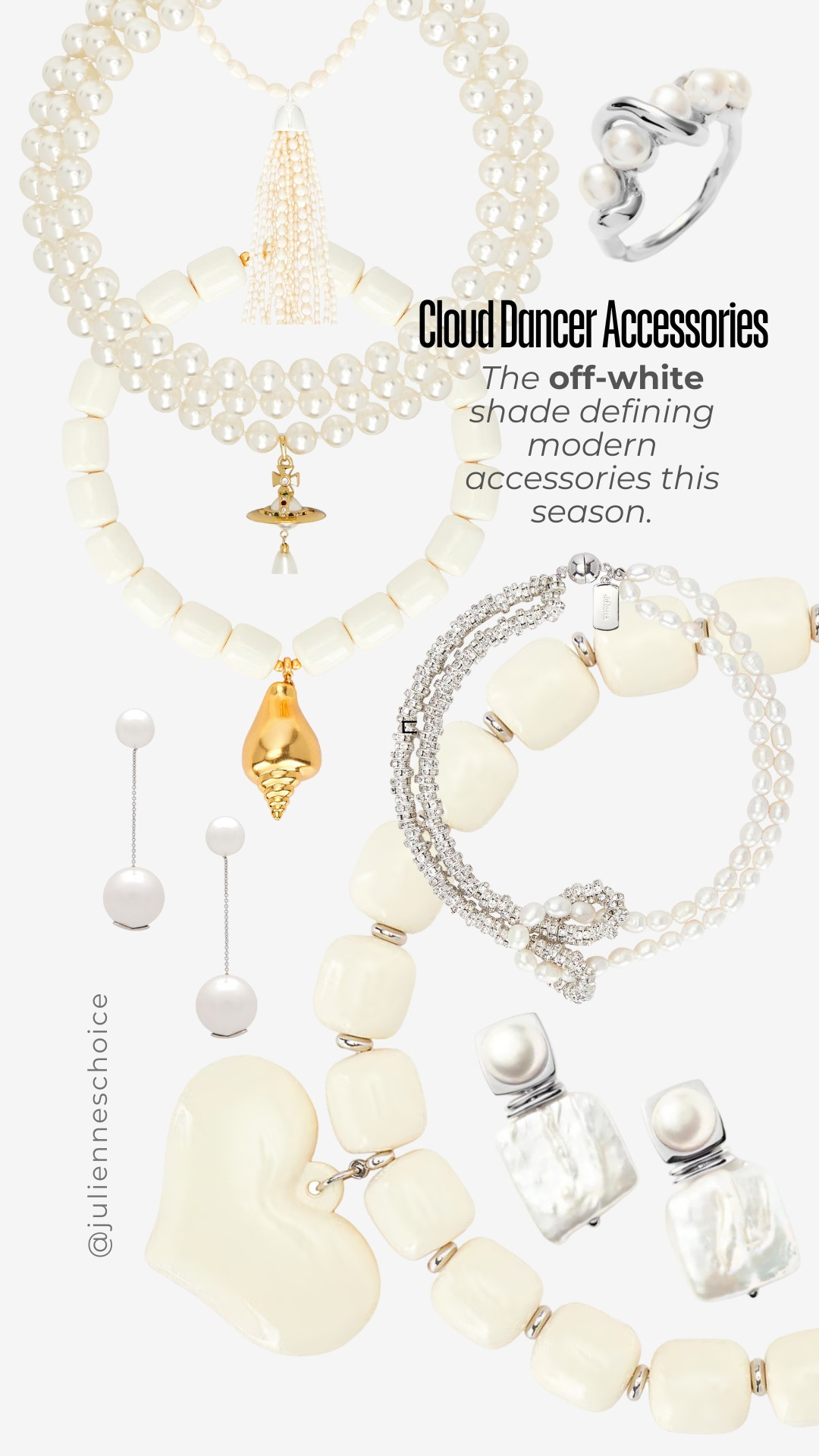 Cloud Dancer accessories in off-white tones. Soft pearls, sculptural jewelry, minimal bags, and sneakers curated for effortless, modern styling.✨julienneschoice 

#clouddancer #offwhiteaccessories #minimalstyle #quietluxury #pearljewelry #springaccessories #modernaccessories #neutralfashion 

 

#LTKSeasonal