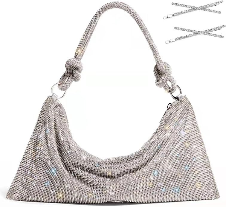 Silver Rhinestone Purse Bling Handbags Evening Bags Shoulder Bag for Women,Sparkly Diamond Glitte... | Amazon (US)