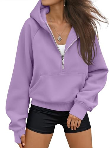 AUTOMET Womens Hoodies Half Zip Sweatshirts Fleece Jackets Tops Oversized Pullover Fall Outfits 2024 Winter Fashion Clothes Purple L | Amazon (US)