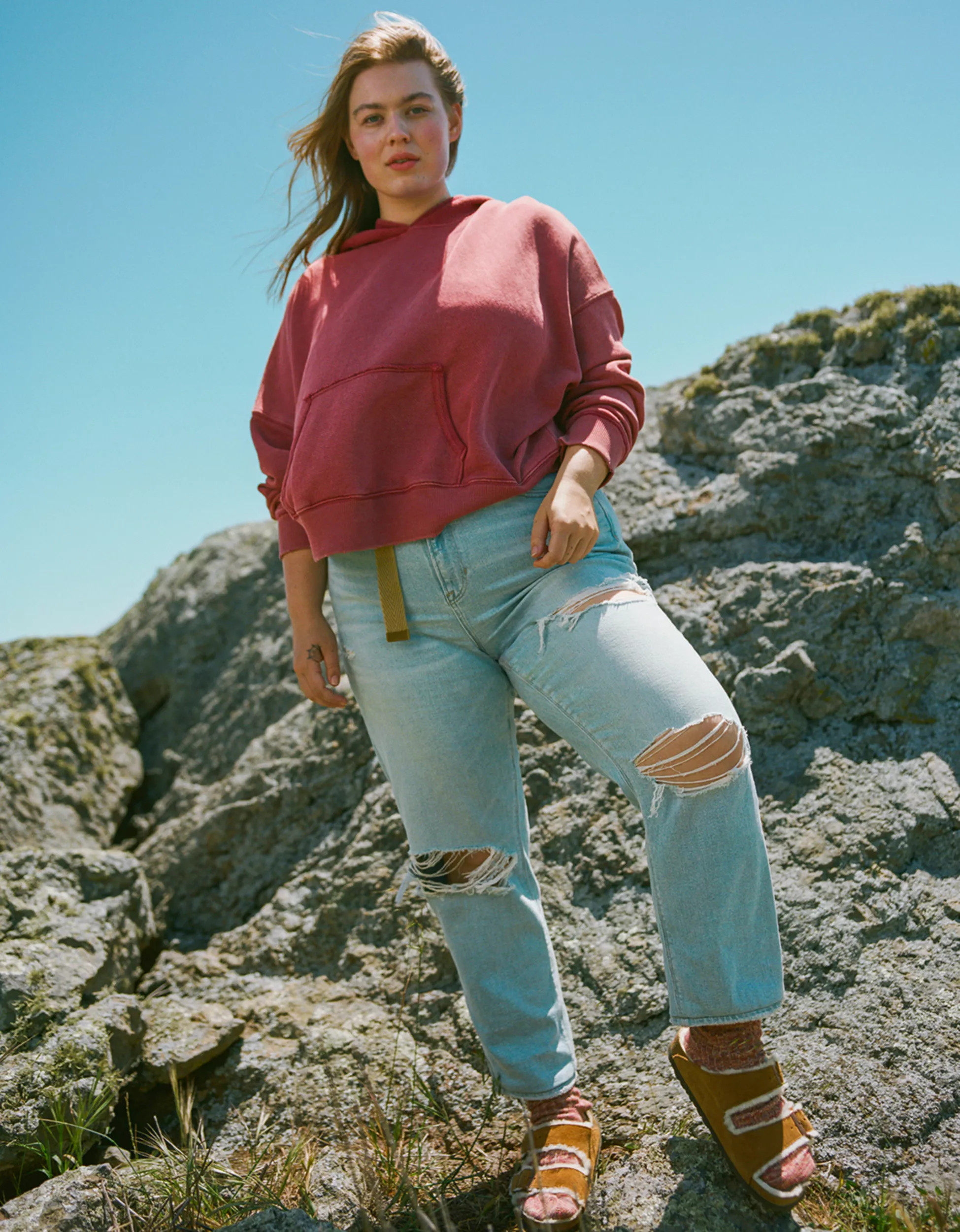 AE Stretch Ripped Mom Straight Jean | American Eagle Outfitters (US & CA)