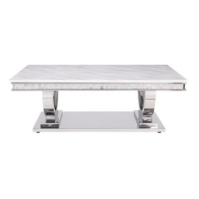 Elegant Coffee Table With Faux Marble Top - 18mm Thick, Sophisticated For Living Space, Strong Stainless Steel In Modern Room, Frame | Wayfair North America