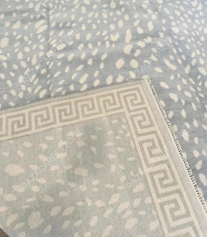 Hand-knotted Wool Area Rug | Sky Blue Greek Key Border, Modern Decor - Etsy | Etsy (Global)