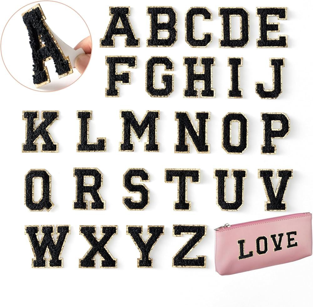 26 Pieces Self Adhesive Chenille Letter Patches Glitter Varsity Letter Patches A-Z,Iron on Alphab... | Amazon (US)