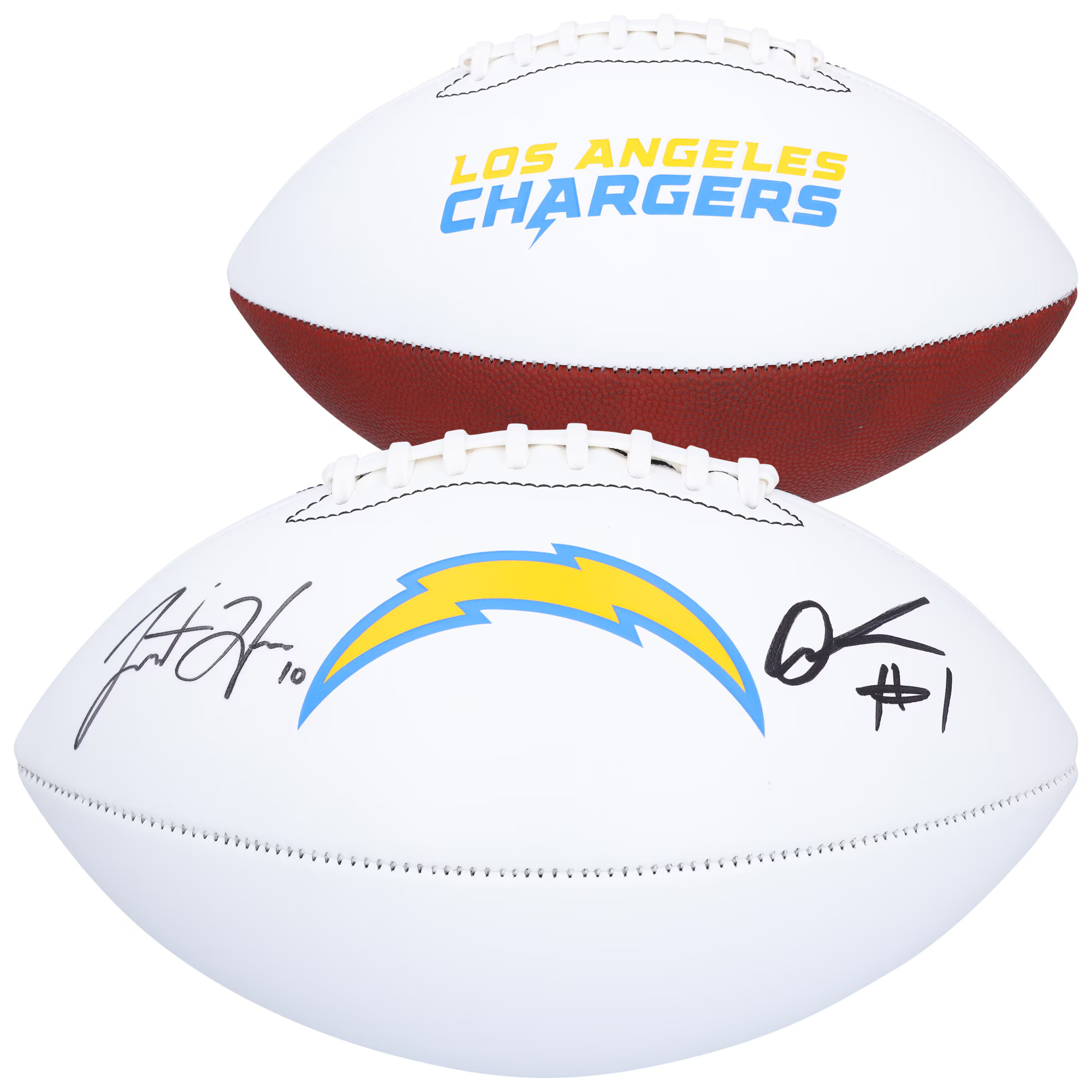Justin Herbert & Quentin Johnston Los Angeles Chargers Autographed Fanatics Authentic Franklin Wh... | Fanatics