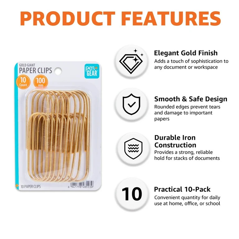 Pen+Gear Gold Paper Clips,10 Clips - Walmart.com | Walmart (US)