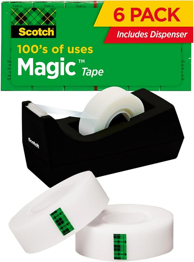 Scotch Magic Tape, 6 Rolls with Dispenser, Numerous Applications, Invisible, Engineered for Repai... | Amazon (US)