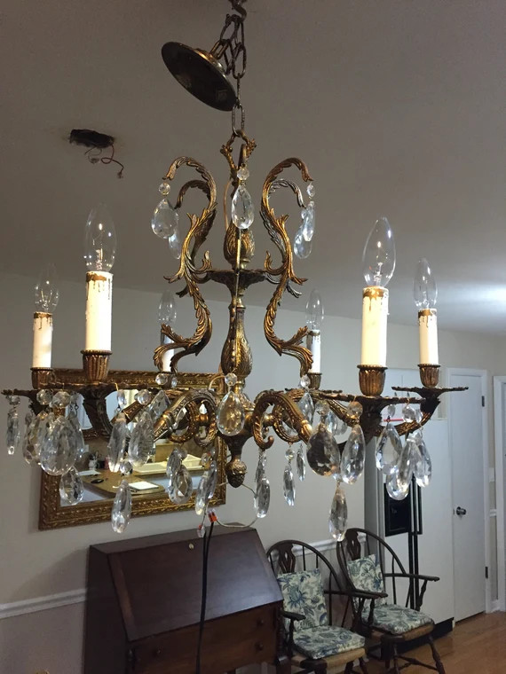Vintage Spanish Solid Brass and crystal Prism 6 Arm - 6 Light  - Chandelier | Etsy (US)