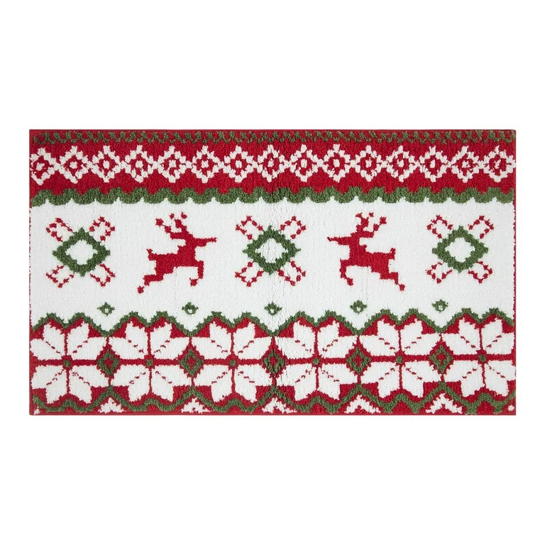 Holiday Time Multi-Color Fair Isle Deer Polyester Indoor Accent Rug 20" x 34" | Walmart (US)