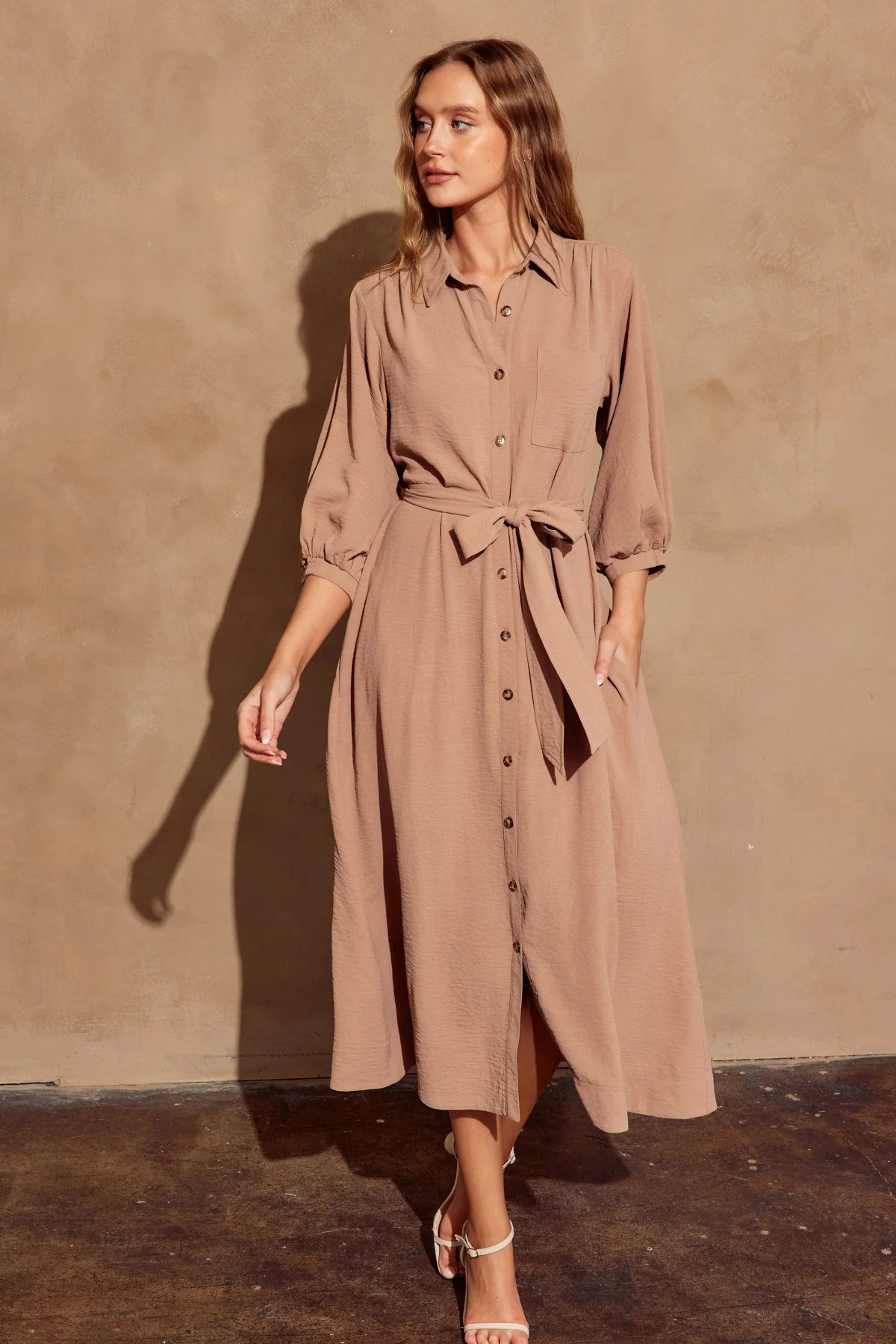 Mocha Button Down Shirt Dress | PinkBlush Maternity