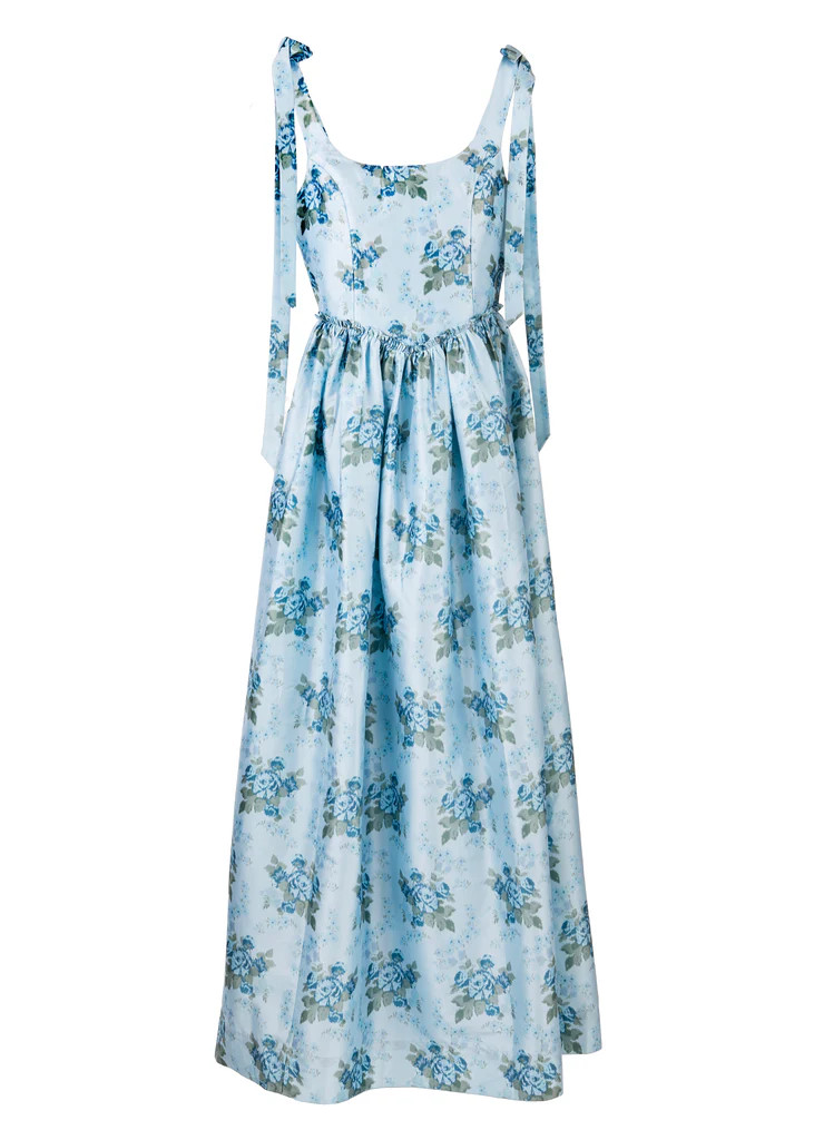 OTM Exclusive: The Marie Dress in Blue Floral Brocade | Over The Moon