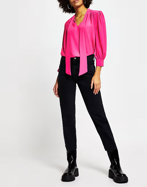 River Island pussybow blouse in bright pink | ASOS (Global)
