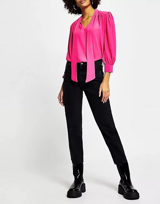 River Island pussybow blouse in bright pink | ASOS (Global)