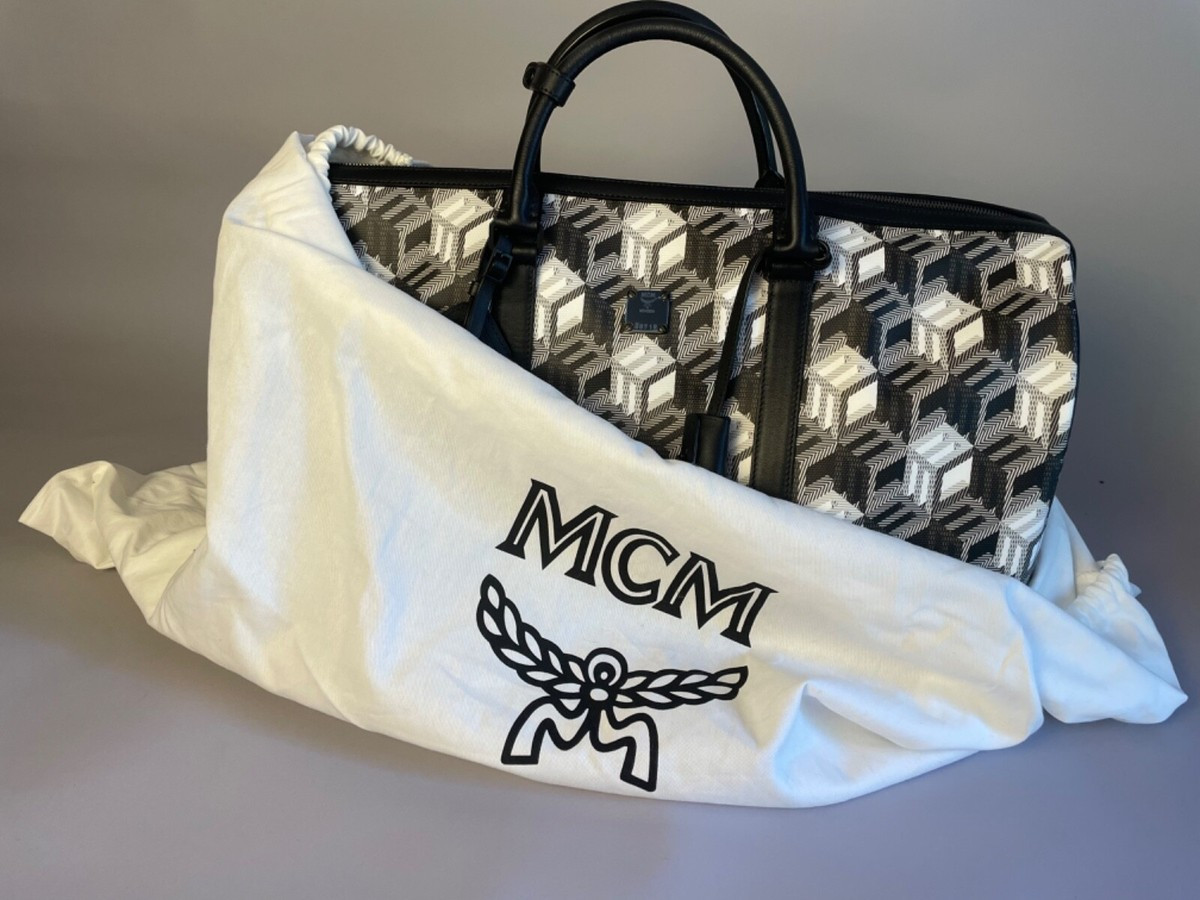 NEW MCM Women's Black / White Cubic Monogram Canvas Weekender Duffel Bag | eBay US