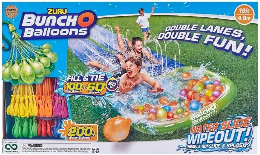 Bunch O Balloons Water Slide Wipeout 2 Lane + 5 Balloon Bunches (165+ Water Balloons) by ZURU Rap... | Amazon (US)