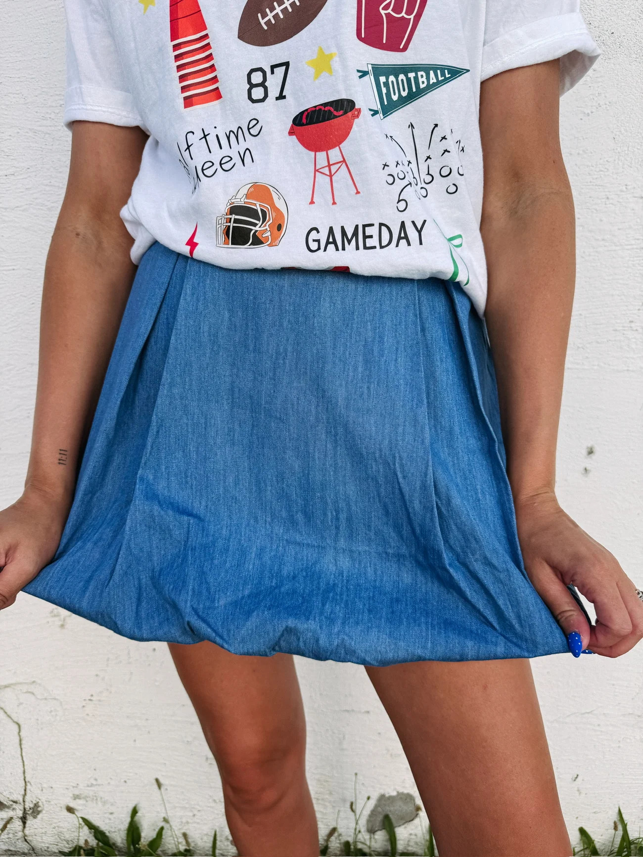 denim bubble skirt | Etta+East