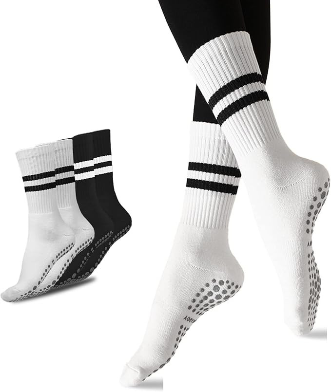 Flydo Pilates Grippy Socks with Grips for Women Yoga Non Slip Long Socks for Pure Barre, Ballet,D... | Amazon (US)