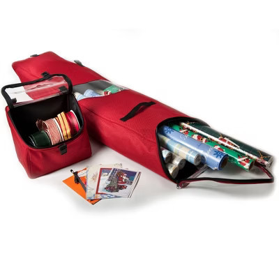 TreeKeeper Santa's Bags Door Hanger Wrap Storage Bag: Christmas Gift Wrap Organizer, Over Cabinet, Red Polyester | Target