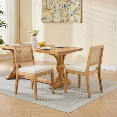 Farmhouse Rattan Dining Chairs Set of 2, Mid Century Modern with Cane Upholstered Backrest and Natural Hardwood Frame | Wayfair North America
