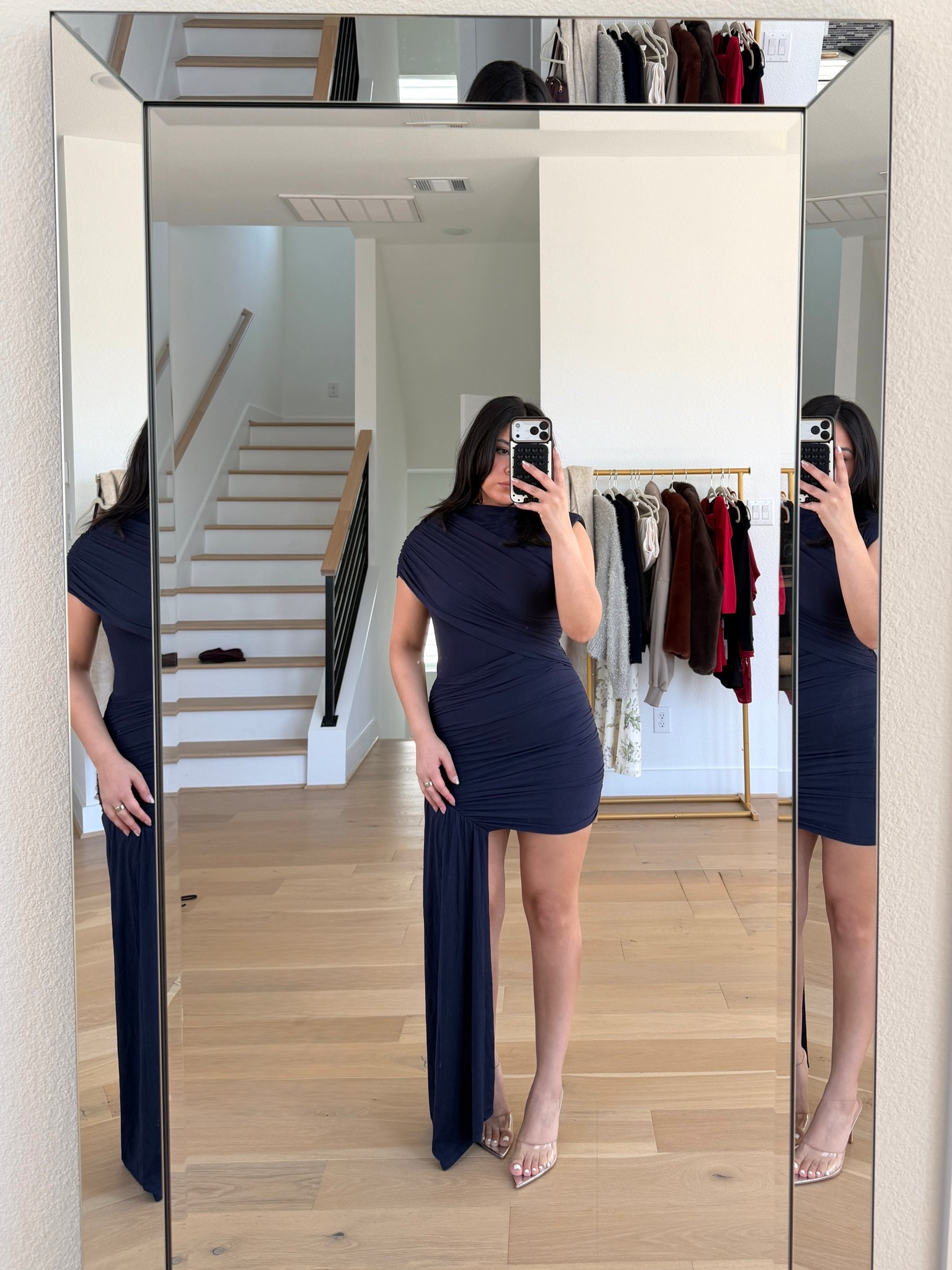 Navy dress: 4 
Clear heels: 7

#LTKValentine #LTKgrwm #LTKootd