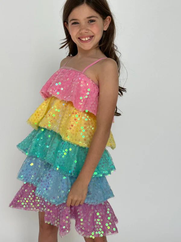 Rainbow Sequin Ruffle Dress | Lola + The Boys