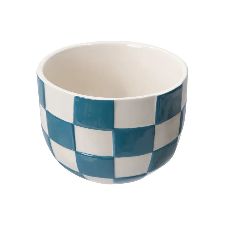 Mainstays Lennon 6" x 6" x 4.5" Round Teal Checkered Ceramic Planter | Walmart (US)