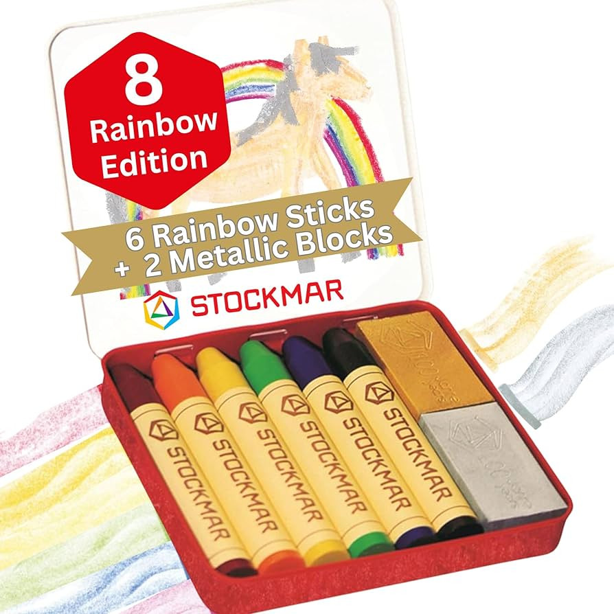 Stockmar Wax Crayons - Anniversary Rainbow Edition - 6 Sticks, 2 Metallic Gold and Silver Blocks,... | Amazon (US)