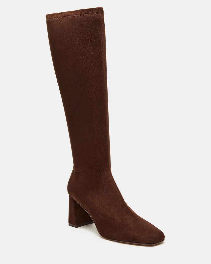 HOLLY Brown Knee-High Square Toe Boot | Women's Boots | Steve Madden (US)