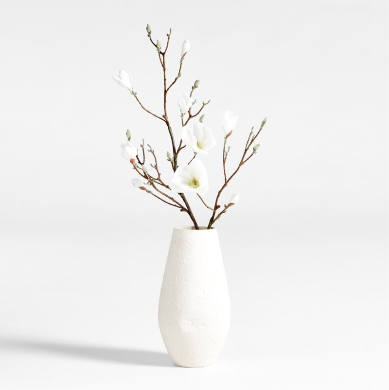 Faux Magnolia Branch Arrangement in White Textured Ceramic Vase 17" | Crate & Barrel | Crate & Barrel