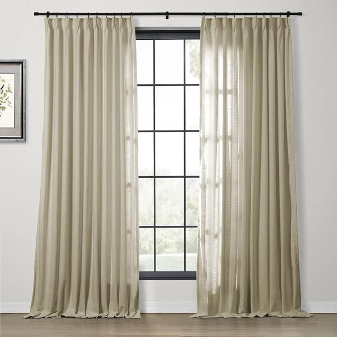 ChadMade 2 Panels 50 Inch Wide by 132 Inch Long Linen Cotton Curtains Room Darkening Pinch Pleate... | Amazon (US)