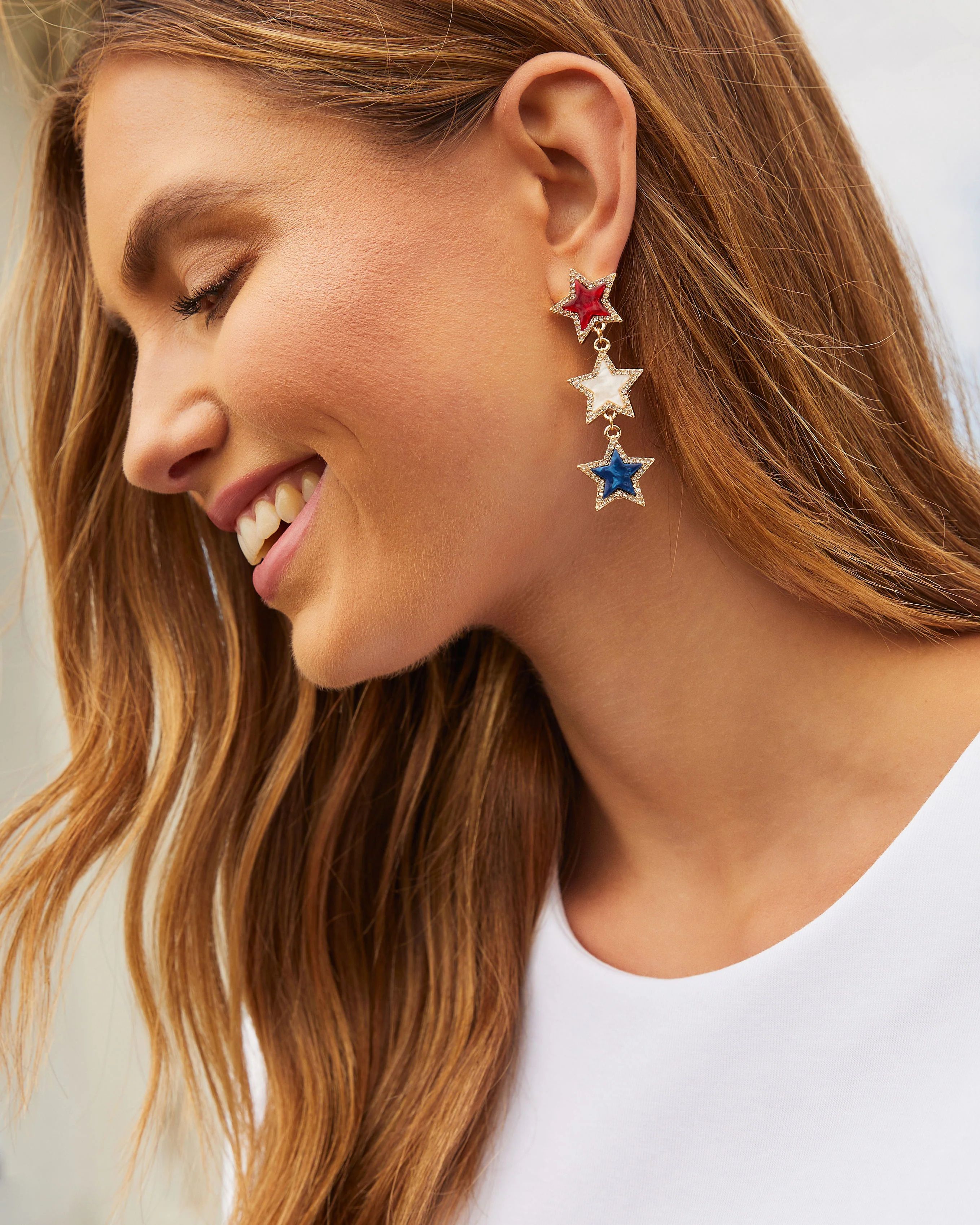 Patriotic Triple Star Drop Earrings | VICI Collection