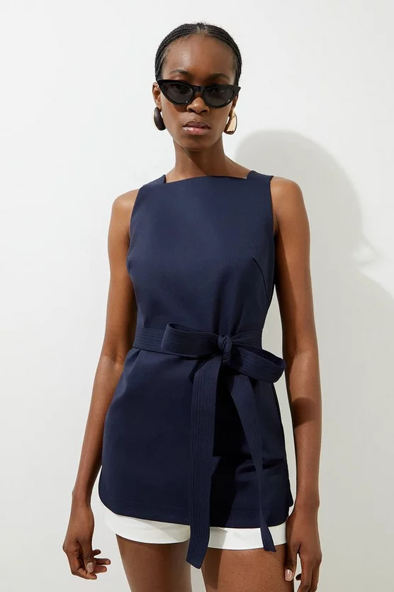 Techno Cotton Square Neck Woven Tunic | Karen Millen UK + IE + DE + NL