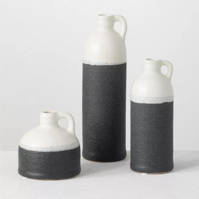 Sullivans Set of 3 Ceramic Black & White Jug Vases 10"H, 7.5"H & 4"H White and Black | Target