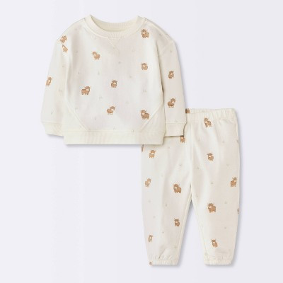 Baby Boys' Cow Sweatshirt and Joggers Set - Cloud Island™ Off-White 6-9M | Target