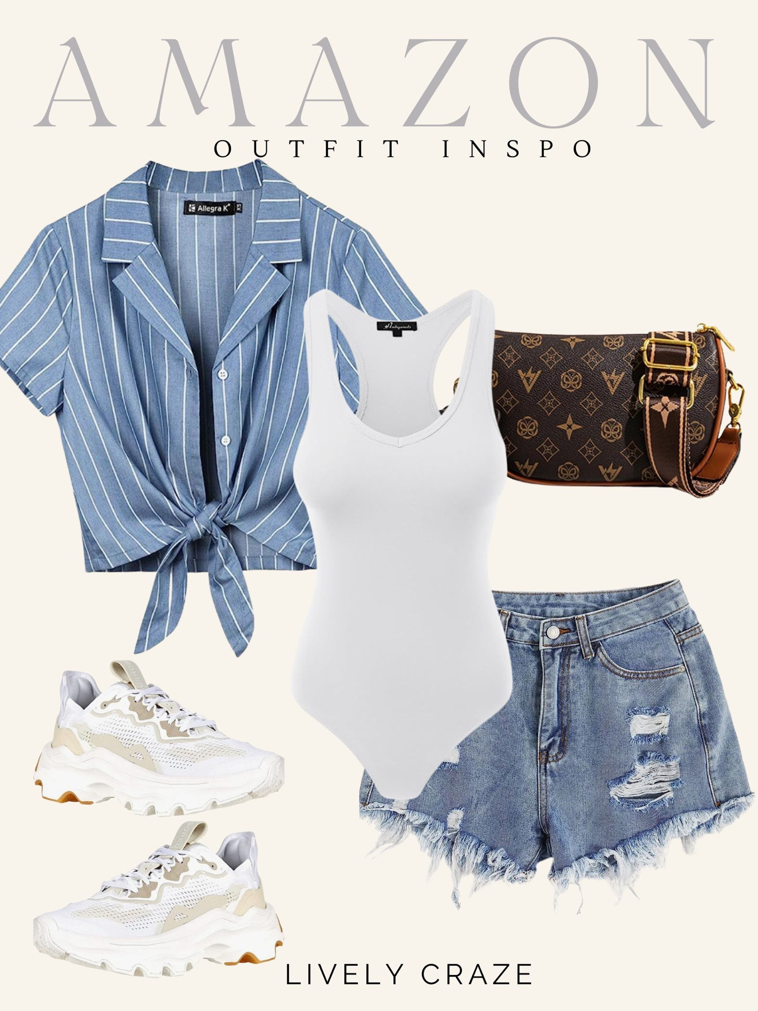 Amazon easy casual outfit striped shirt denim shorts a white bodysuit and dad sneakers 

#LTKSeasonal #LTKFind #LTKunder50