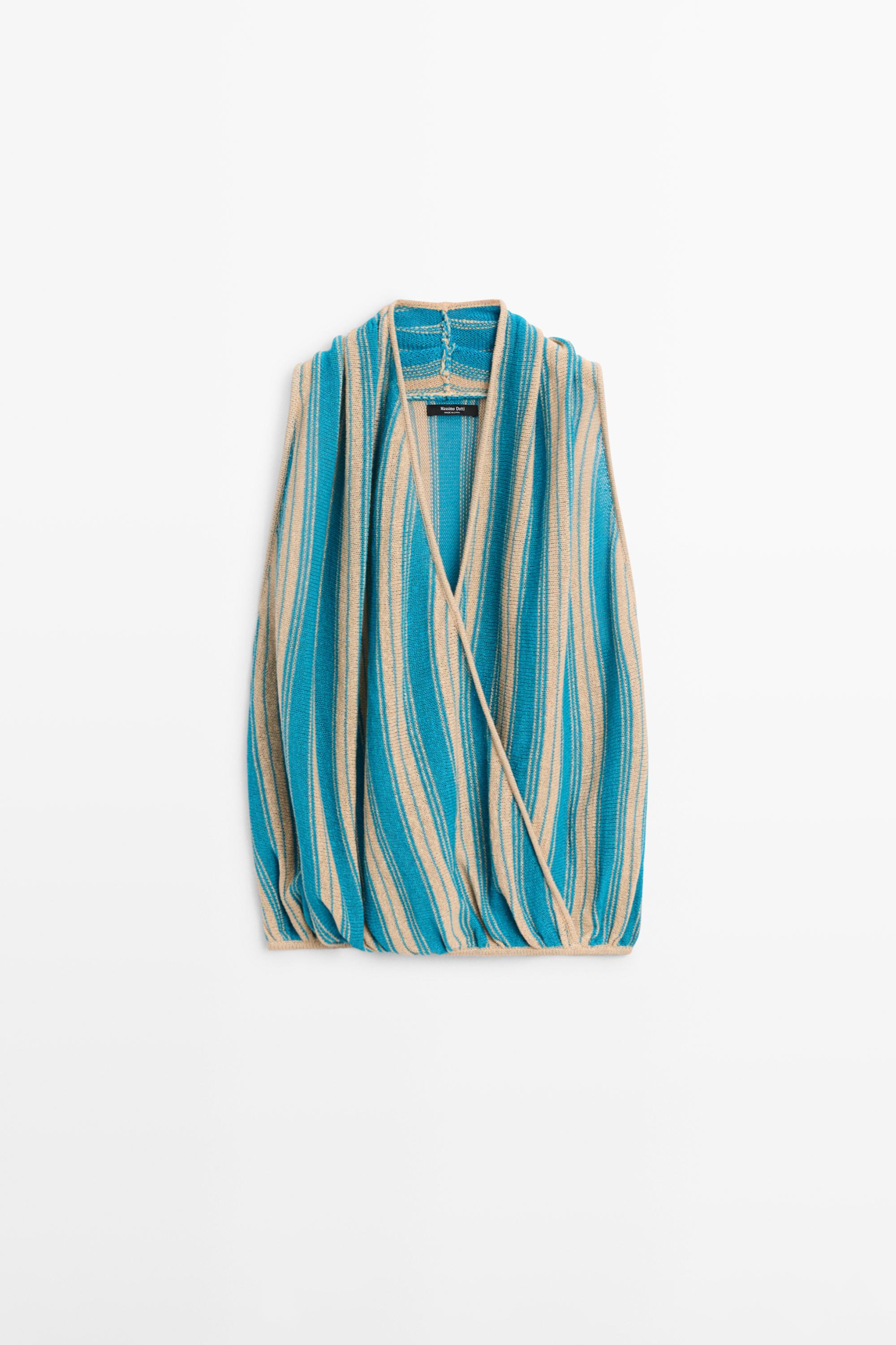 Striped linen blend surplice top · Turquoise · Topsâ Andâ Others | Massimo Dutti | Massimo Dutti US