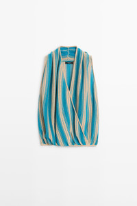 Click for more info about Striped linen blend surplice top · Turquoise · Topsâ Andâ Others | Massimo Dutti