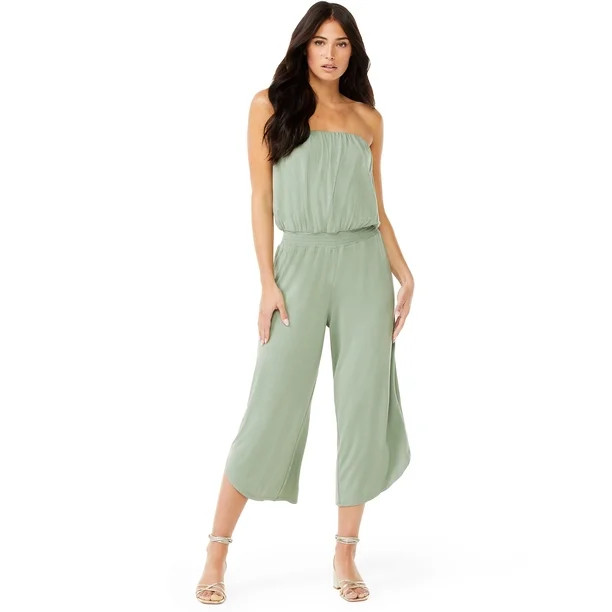 Sofia Jeans by Sofia Vergara Women's Strapless Jumpsuit with Asymmetrical Hem | Walmart (US)