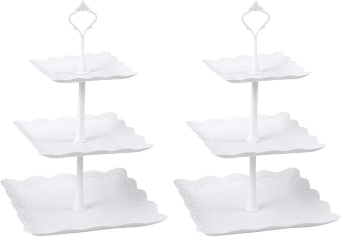 Candora 2 Sets Plastic Cupcake Stand Size 6"&8"&10" 3 Tier Cake Stand Afternoon Tea Stand for Swe... | Amazon (US)