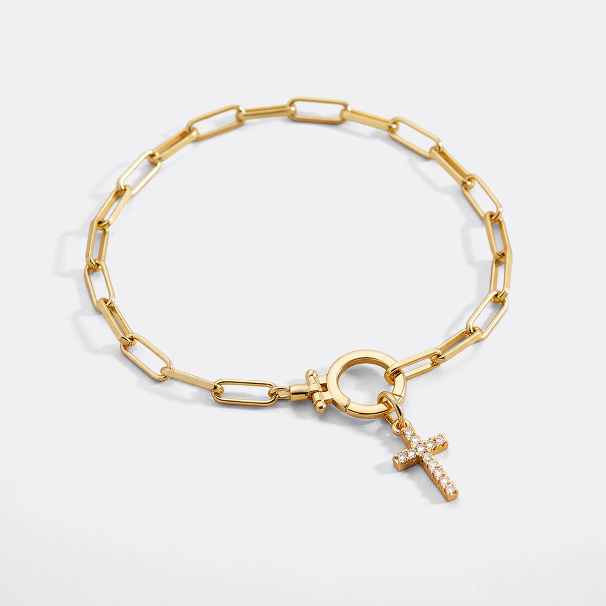 Mint Paperclip Bracelet with Pave Cross Charm | Mint & Lily