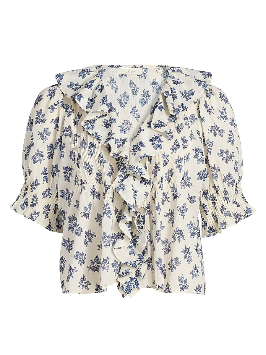 Women's Henri Floral Cotton V-Neck Blouse - Creme Pomegranate Bloom - Size Small | Saks Fifth Avenue