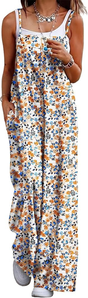 YESNO Women's Summer Boho Casual Jumpsuits Wide Leg Overalls Floral Print Baggy Rompers with Pock... | Amazon (US)