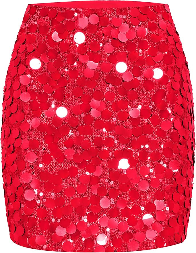 MANER Women's Sequin Skirt Sparkle Stretchy Bodycon Mini Skirts Night Out Party | Amazon (US)
