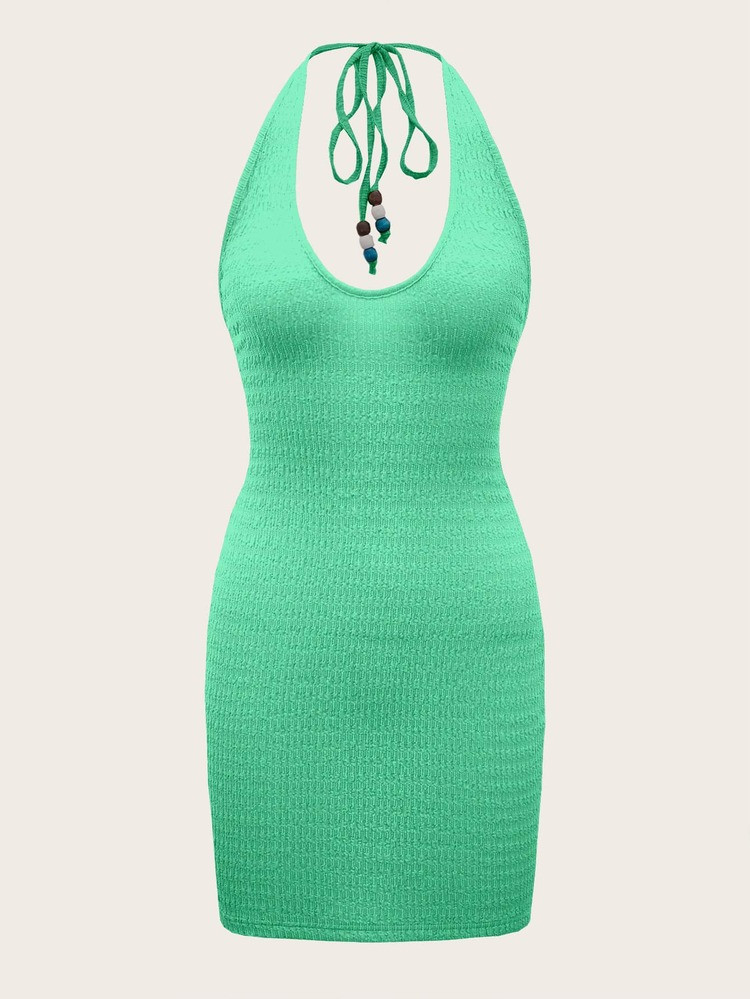 SHEIN ICON Tie Backless Halter Neck Bodycon Dress | SHEIN