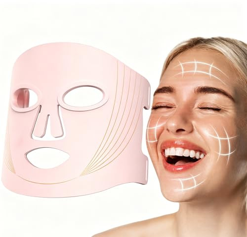 Red Light Therapy for Face, 3 Modes Portable Red Light Therapy Mask (NIR 850nm&Red 620nm, Yellow, Blue) with Timing Function, 2000mAh Rechargeable Red Light Mask Skin Care for Home Travel (Pink) | Amazon (US)