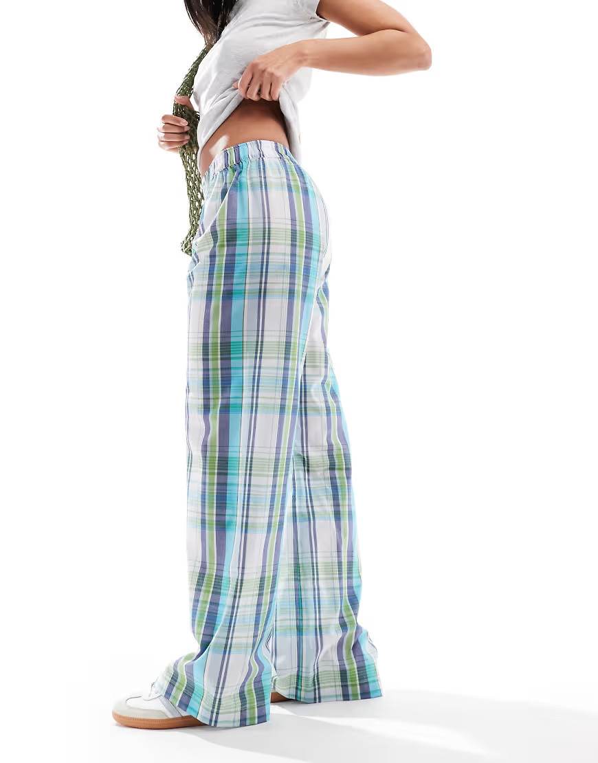 Cotton On checked boyfriend boxer trousers in blue and green | ASOS (Global)