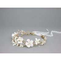 White Flower Crown, Beads Crystal Wedding Rosa Headband, Bridal Halo | Etsy (US)