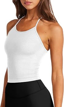 LASLULU Womens Sports Bra Seamless Long Crop Tank Racer Back Spaghetti Strap Workout Yoga Bra Pad... | Amazon (US)