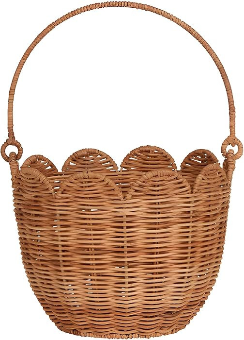 Scalloped Basket, Scalloped Edge Round Basket with Handle, Wicker Baskets for Storage, Hand Woven... | Amazon (US)