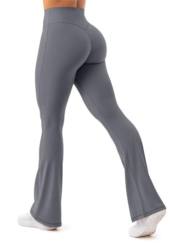 Unthewe High Waisted Flare Leggings for Women Tummy Control Butt Lifting Workout Yoga Wide Leg Pants(U926-Graphite Grey-S) | Amazon (US)
