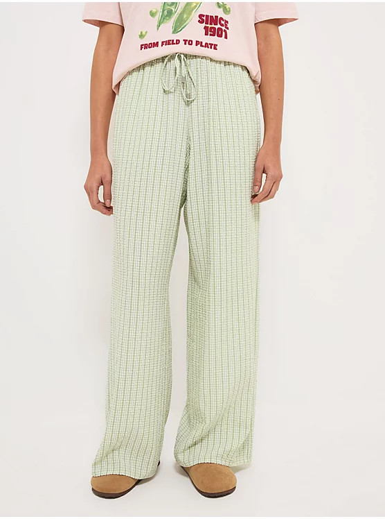 Green Gingham Seersucker Wide Leg Trousers | George